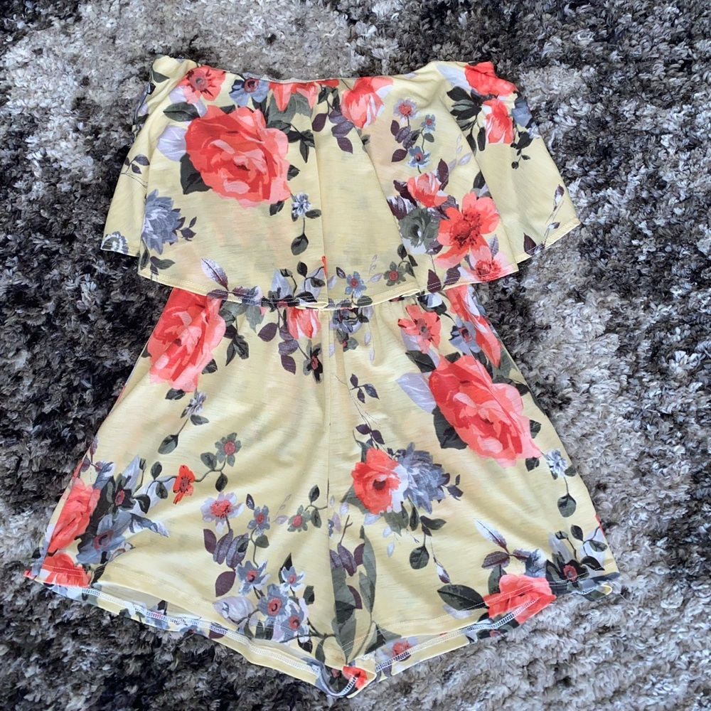 Floral Yellow Strapless Romper